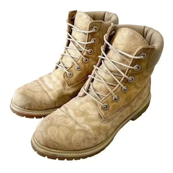 Timberland Boots 6” Premium Lace Up LTD ED Paisley Print Tan Brown Size 9 - Picture 4 of 16